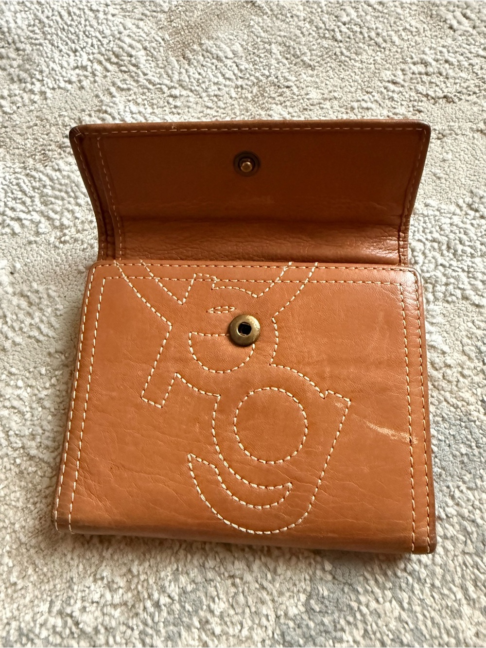 Purificación García Tan Leather Trifold Wallet